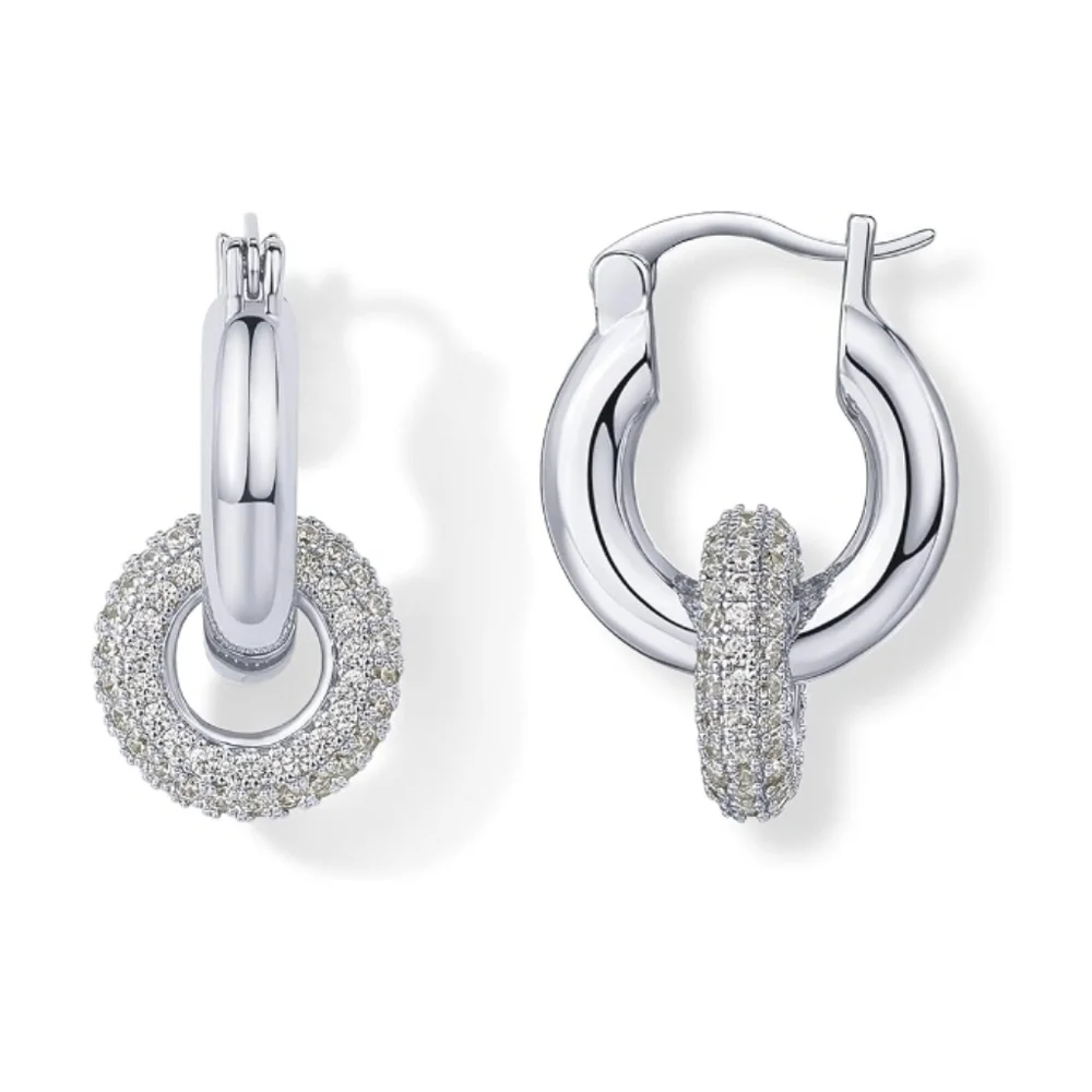 Silver Hoop Earrings with Crystal Accents